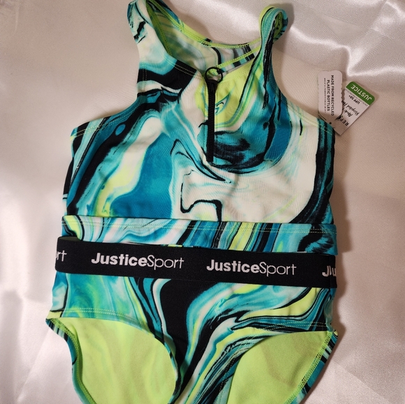 NWT Justice Sport Girls 2 Piece Swimsuit Size 8 - Picture 1 of 7